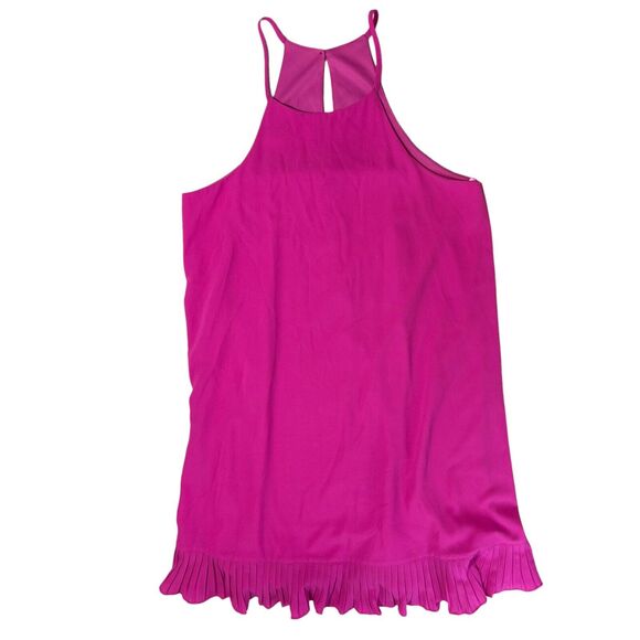 NWT She + Sky Pleated Hem Halter Dress Fuchsia Pink Size M Keyhole Midi Preppy - Picture 3 of 11